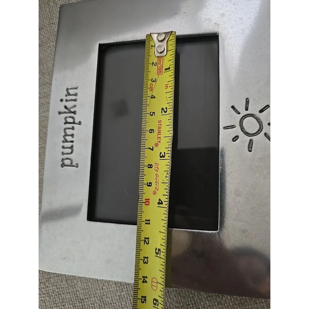 Engraved Silver Plated Metal Picture Frame Pumpkin‎ Sun Motif Harvest Fall Decor